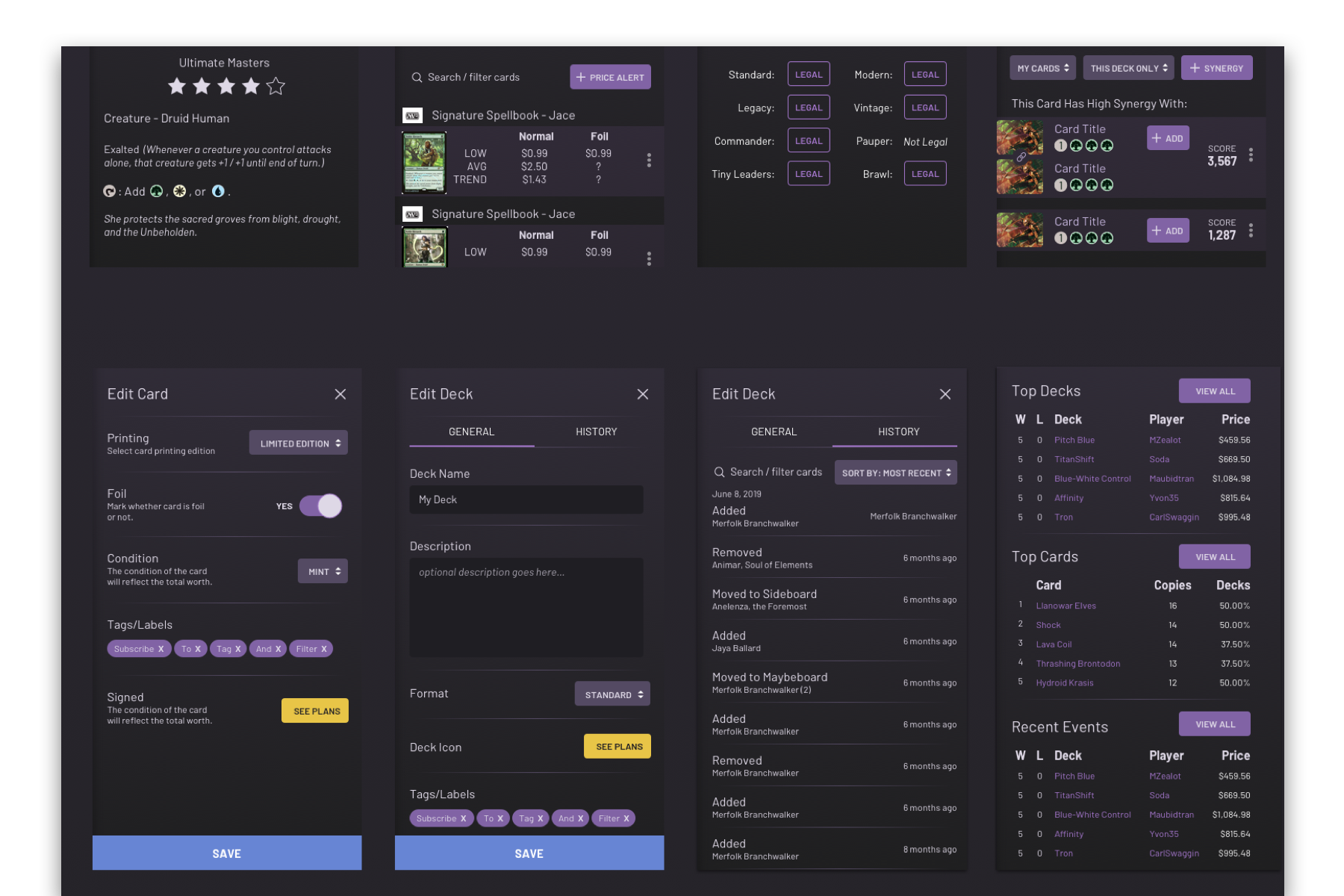 dark themed component library created for topdecked's user interface.