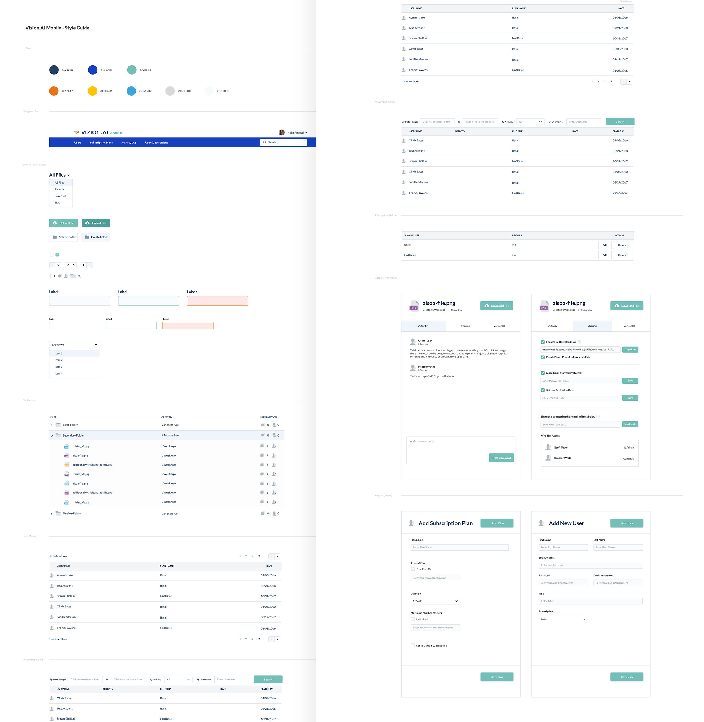 long preview of the full vizion.ai styleguide and component library