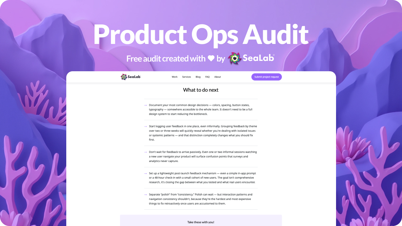 showing the next steps section of the product-ops-audit by SeaLab