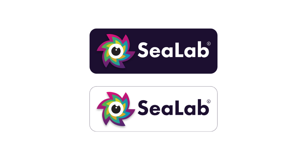 Stacked SeaLab logos showing the dark and light treatment on various backgrounds