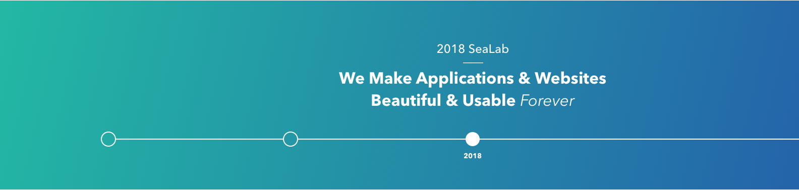 blue/green timeline image showing 2018: We make applications and website beautiful and usable Forever