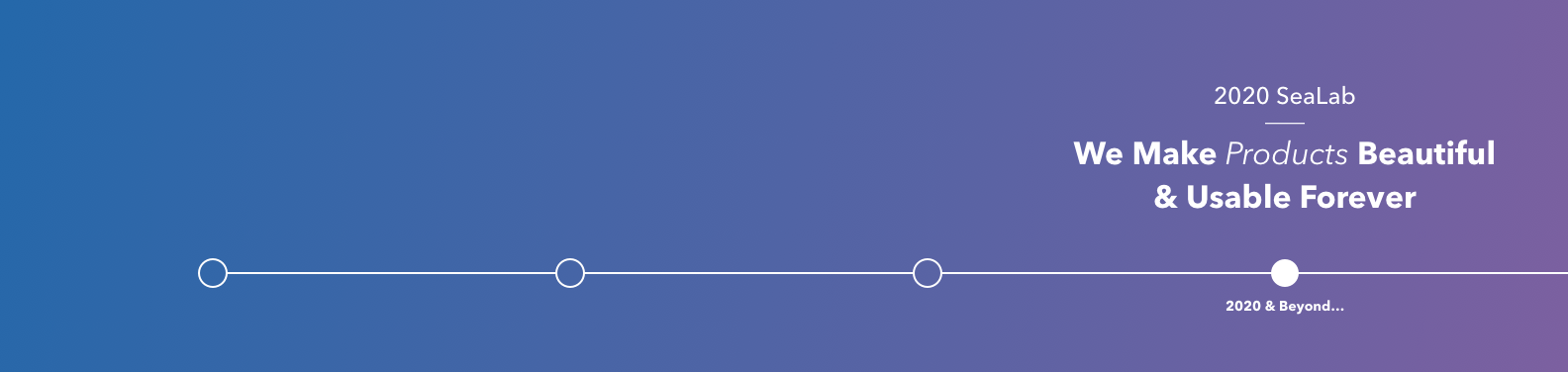 purple/blue timeline image showing 2020 and beyond: We make Products beautiful and usable Forever