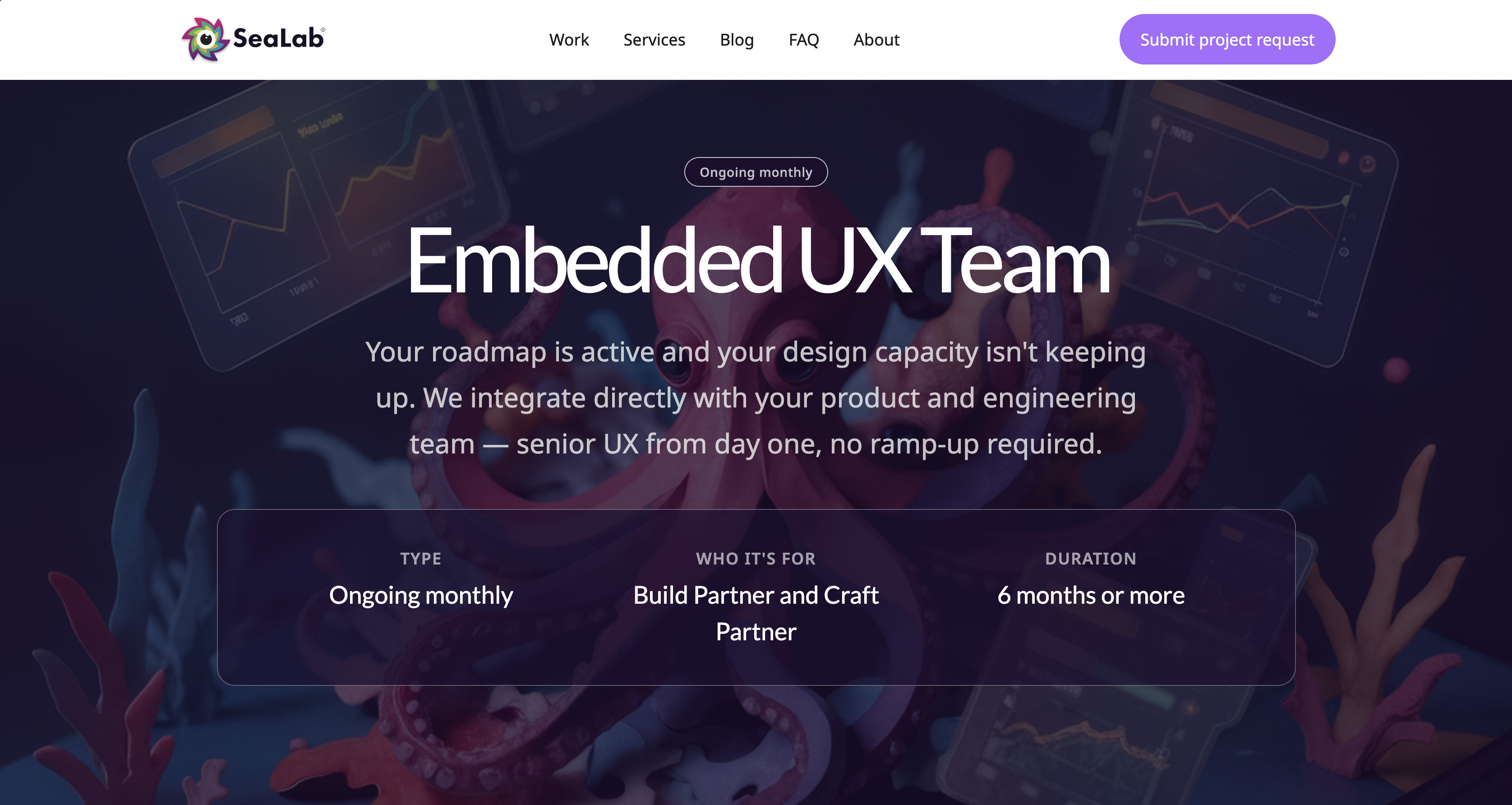 image of SeaLab's Embedded UX designer service page hero titled 'embedded ux team' 