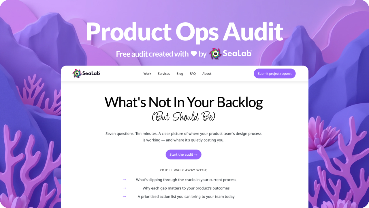 Preview of SeaLab's product ops edit home page showing takeaways