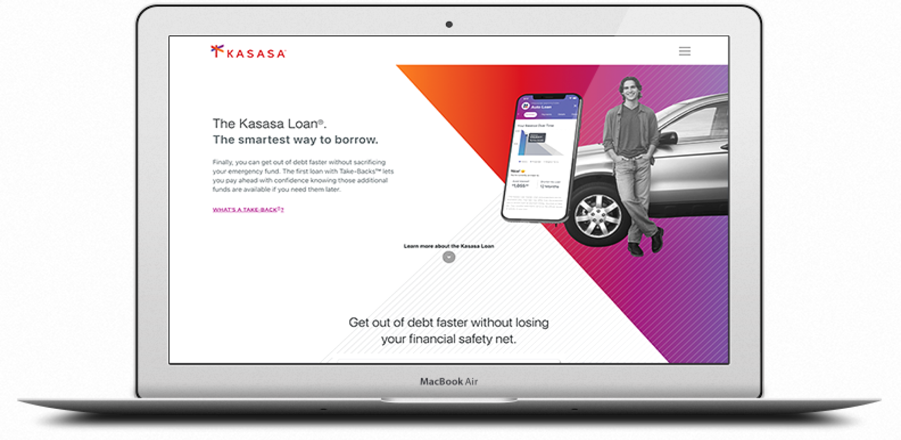 Showcase of final Kasasa home page design on a desktop computer