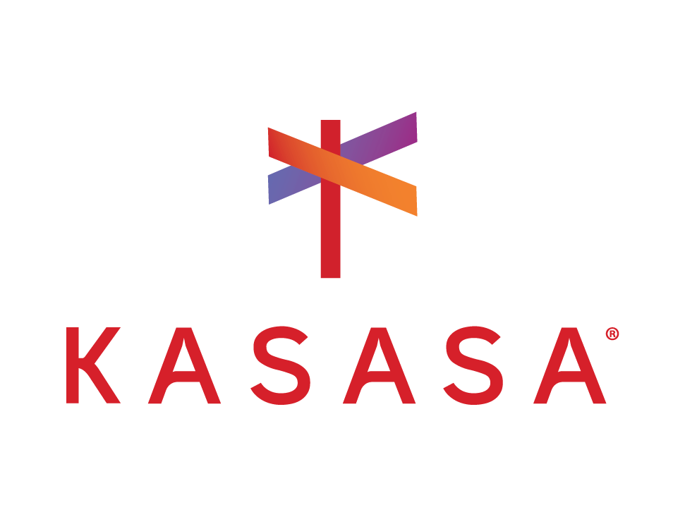 Kasasa logo showing a red and purple color scheme and a crossroads sign as the logo mark