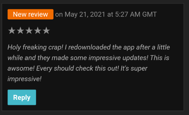 Screenshot of review saying 