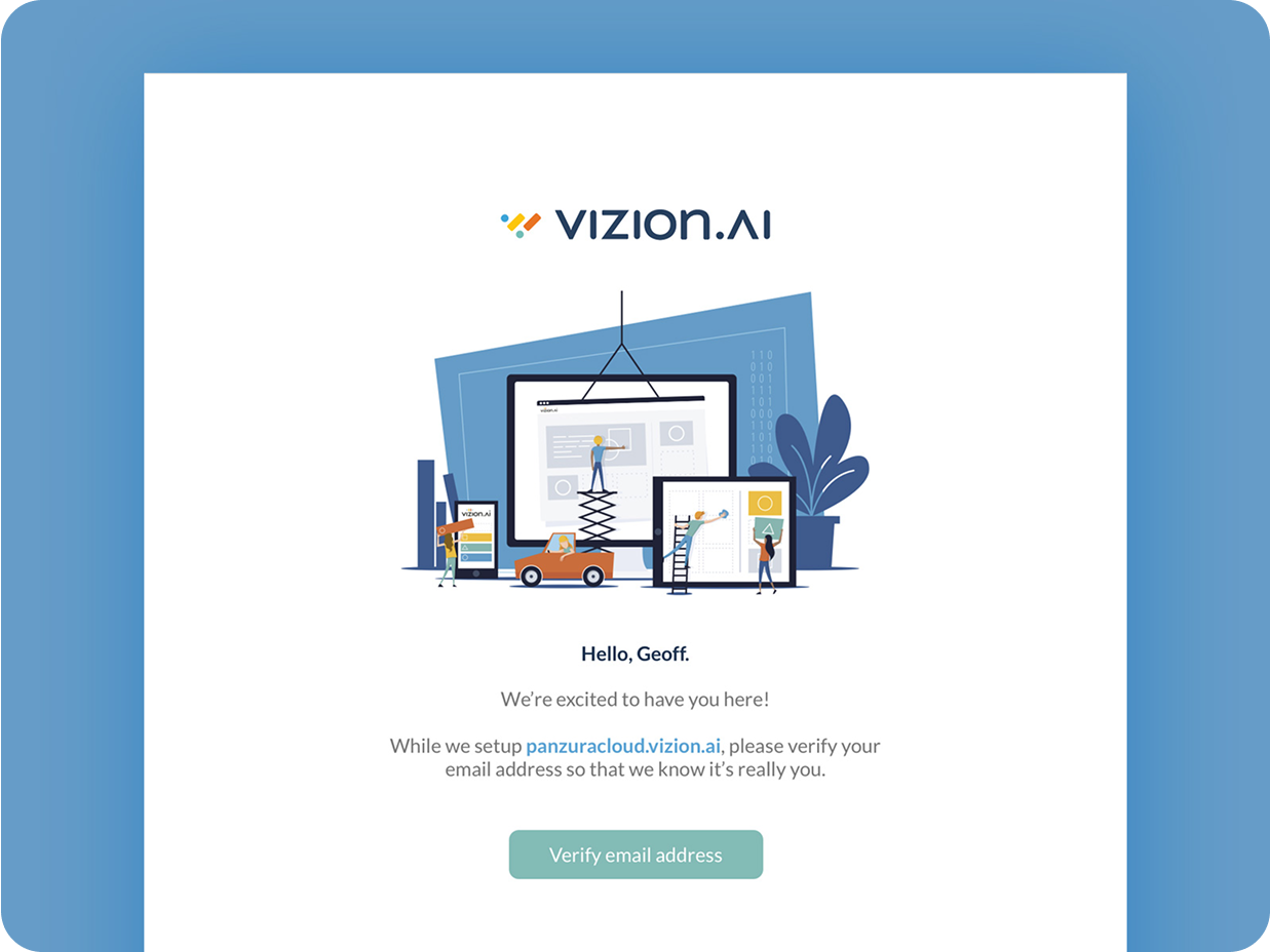Showcase of Vizion AI email design which includes custom vector illustration