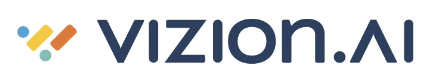 Detailed view of the Vizion logo including an A that looks like a flipped V and colorful dots on the left showcasing the data-visualization colors