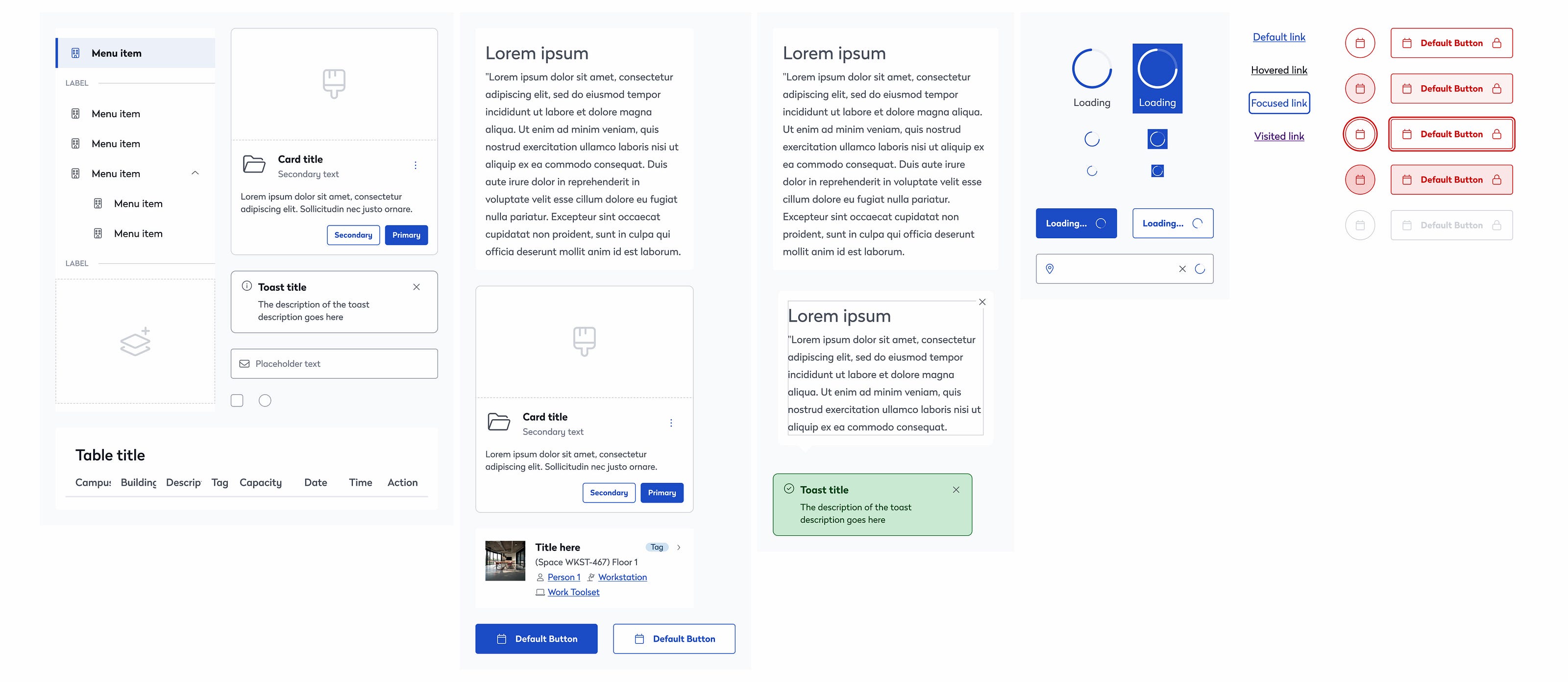 Example of Light Theme Application in the Evo Design System, Featuring Various Web Components Note: This selection represents a sample and does not encompass all available components