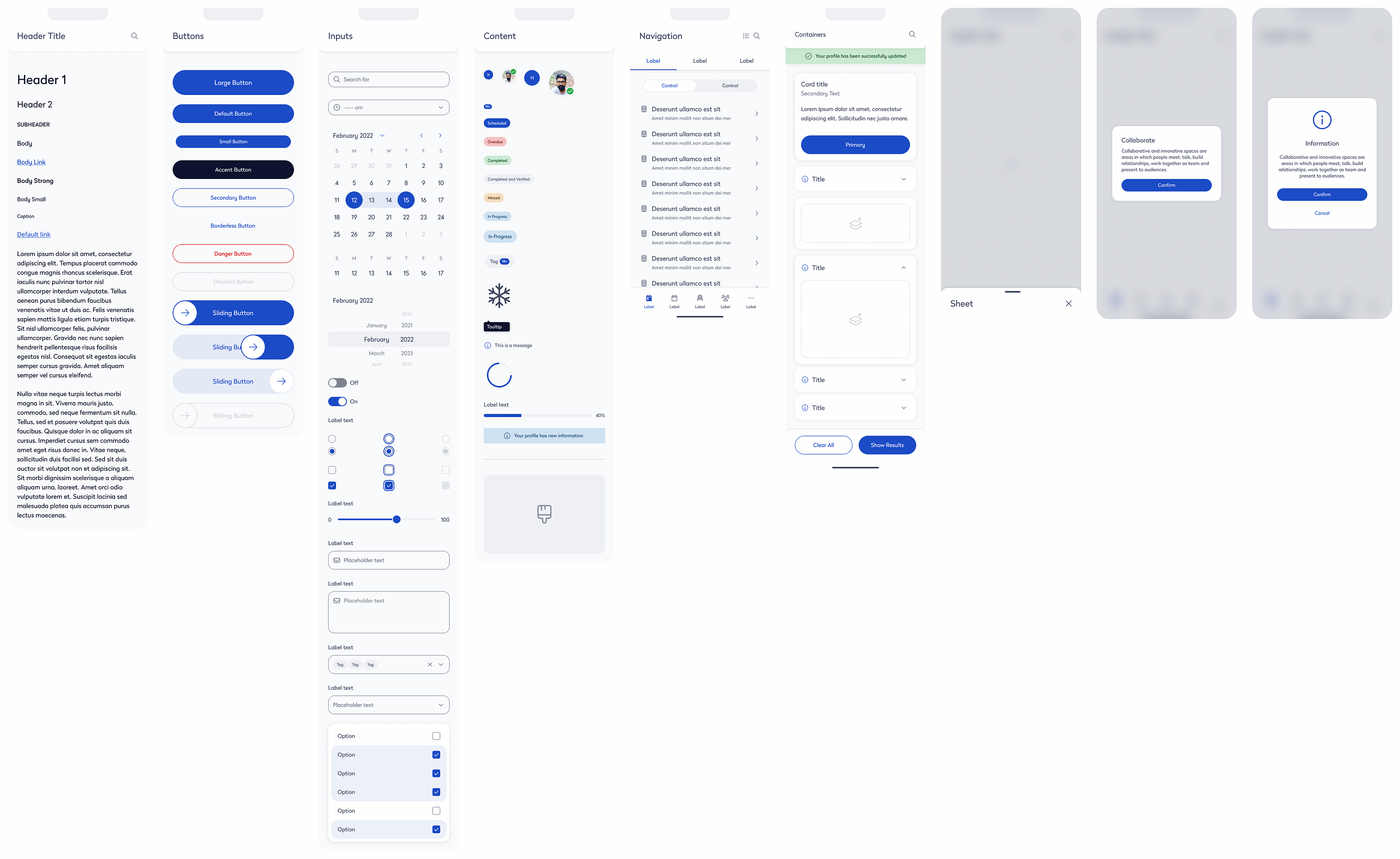 Example of Light Theme Application in the Evo Design System, Featuring Various Web Components Note: This selection represents a sample and does not encompass all available components
