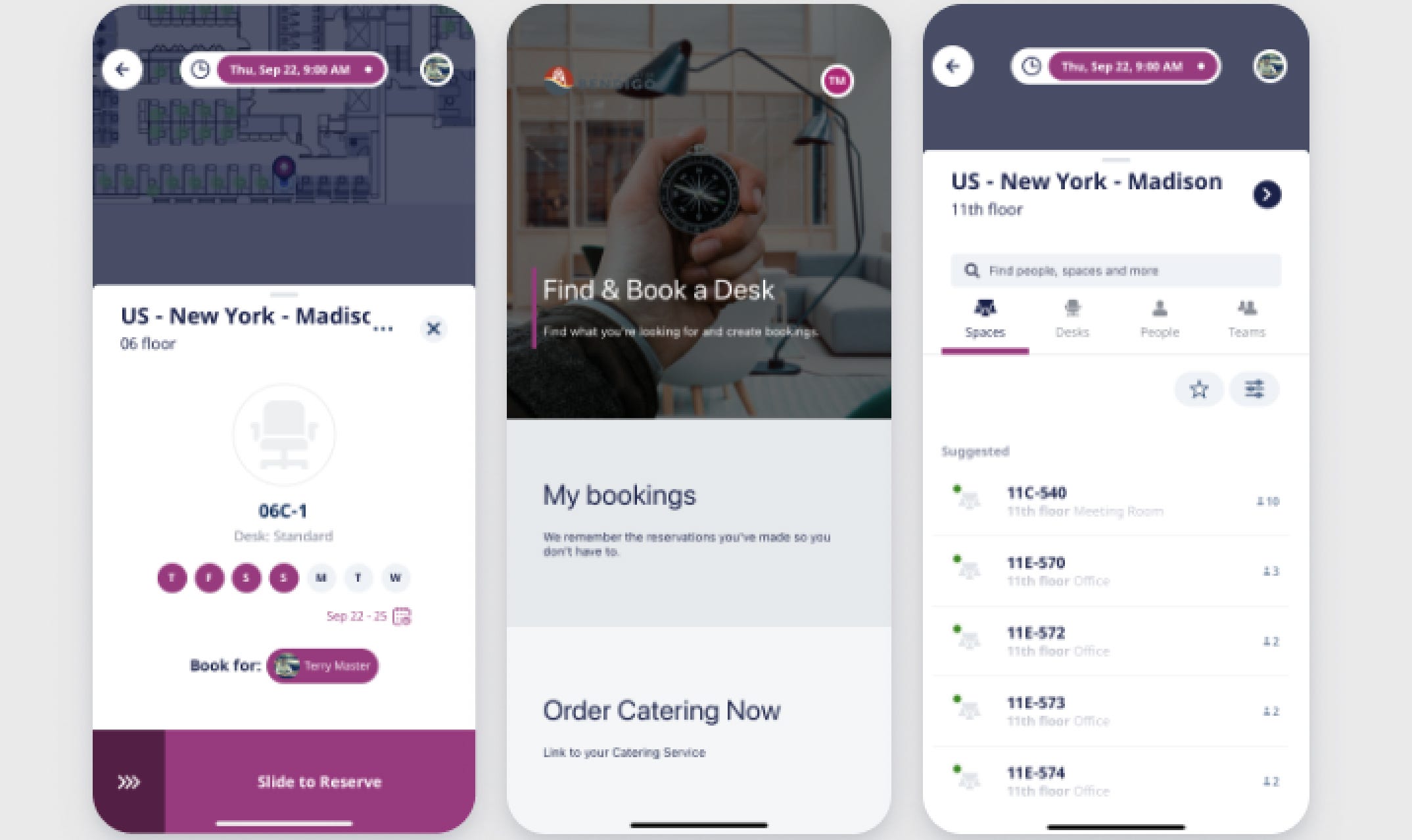 Engage mobile designs before - showing magenta and gray colors along with white