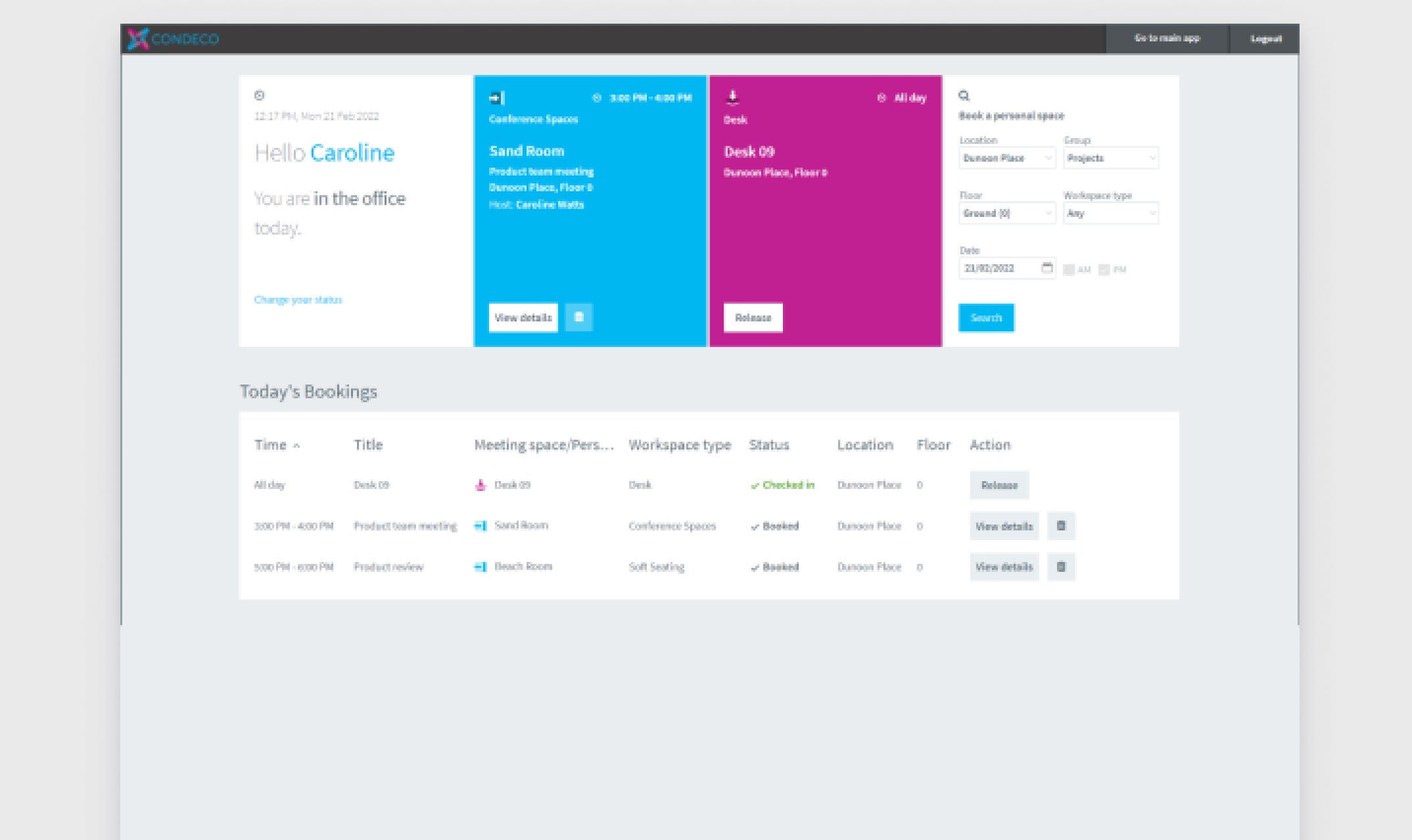 Condeco before desktop image showing dated grays and very boxy grids