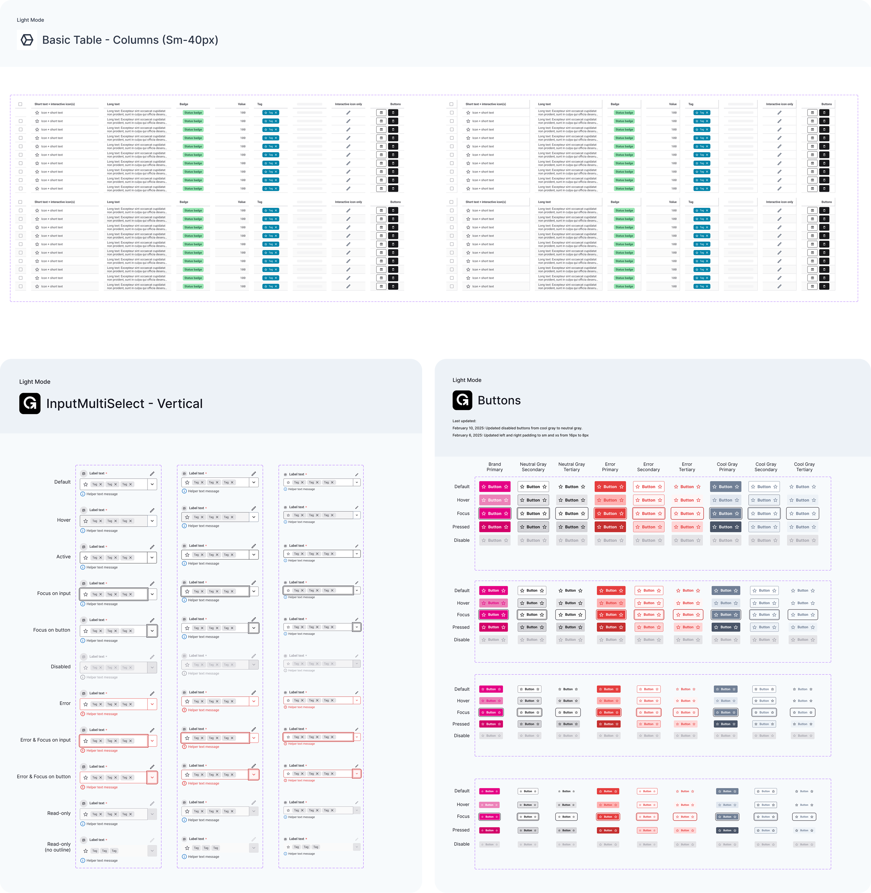 Various examples of design system components completed for Goods including custom design