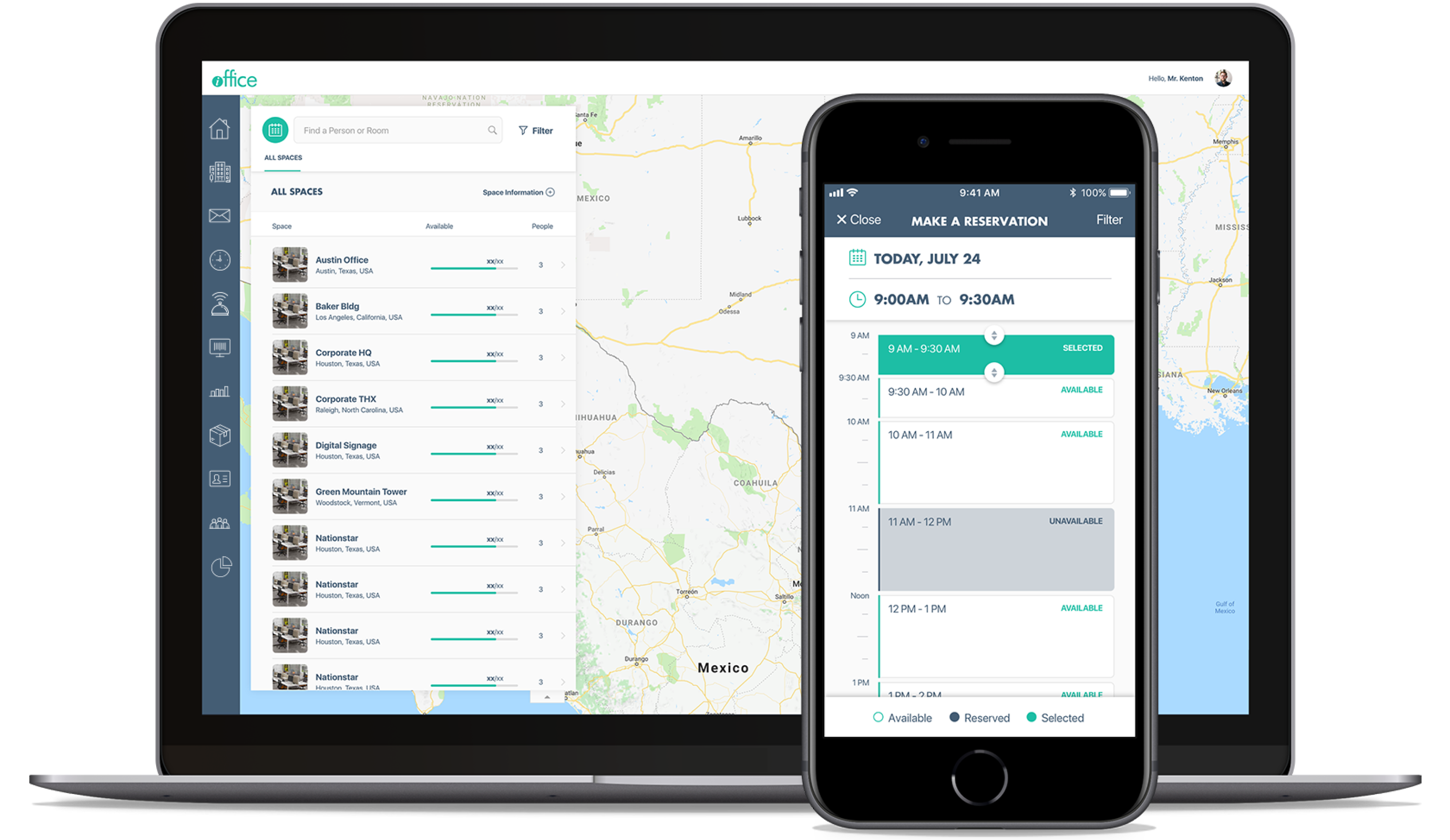 Desktop and mobile design showcasing iOFFICE's unified product experience